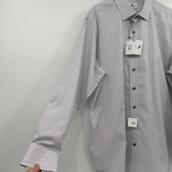 Lorenzo Uomo Dress Shirt Men 17.5 NEW White Trim Fit Check Button Up Long Sleeve - Picture 3 of 13